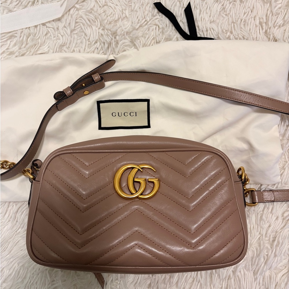 Gucci Taupe Crossbody Bag with Gold GG Logo